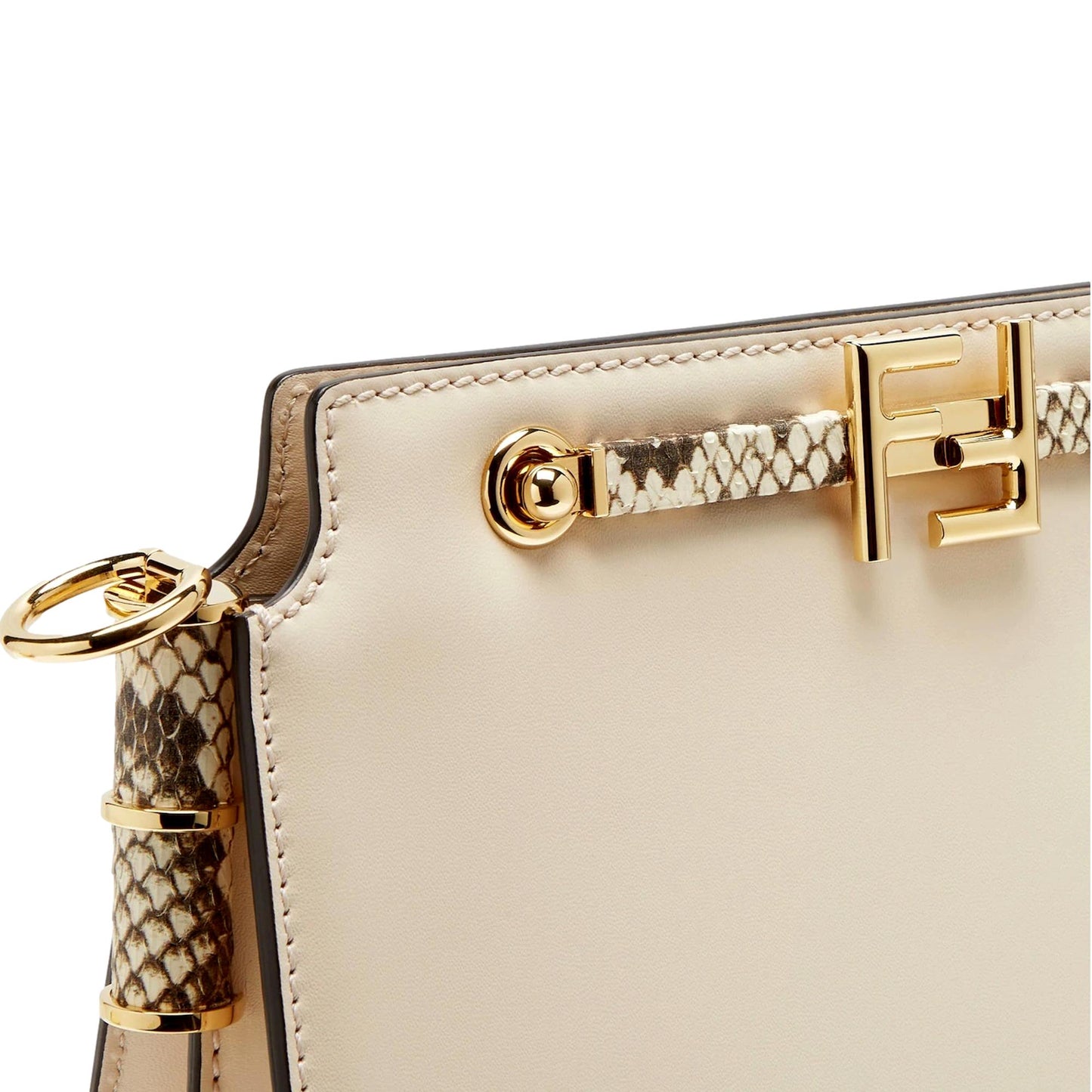 Fendi Touch Ivory and Python Print Leather Shoulder Bag 8BT349