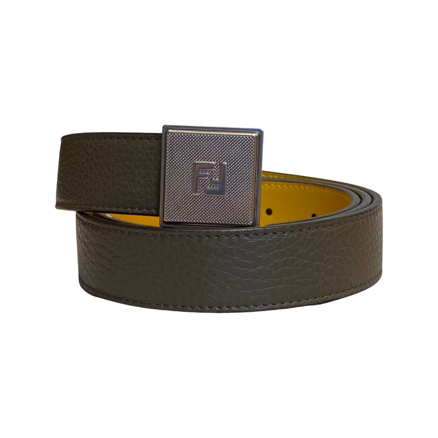 Fendi Yellow Brown Reversible Grained Leather Belt 100 7C0460