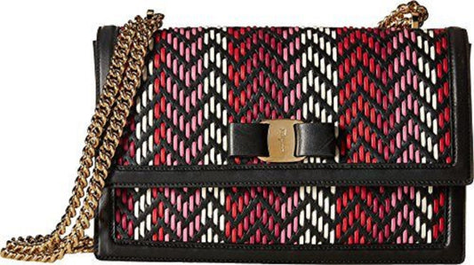 Ferragamo Ginny Multi Pink and Red Plaited Calf Leather Shoulder Bag