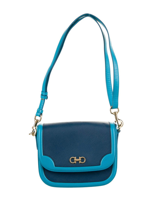 Ferragamo Greta Blue Cross Grain Calf Leather Gancini Crossbody G20301