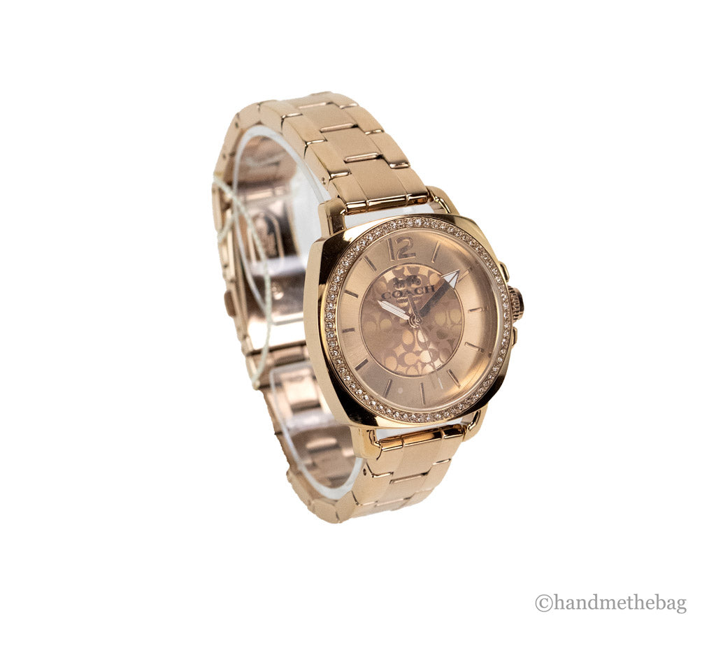 Coach (14503142) Boyfriend Crystal Bezel Logo Dial Rose Gold Toned Wrist Watch