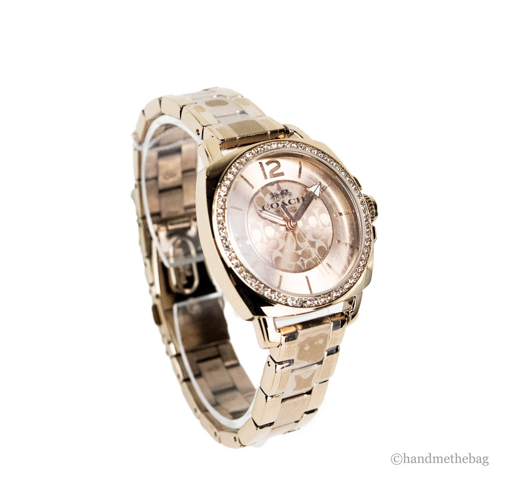 Coach (14503854) Boyfriend Crystal Bezel Logo Dial Champagne Gold Toned Watch