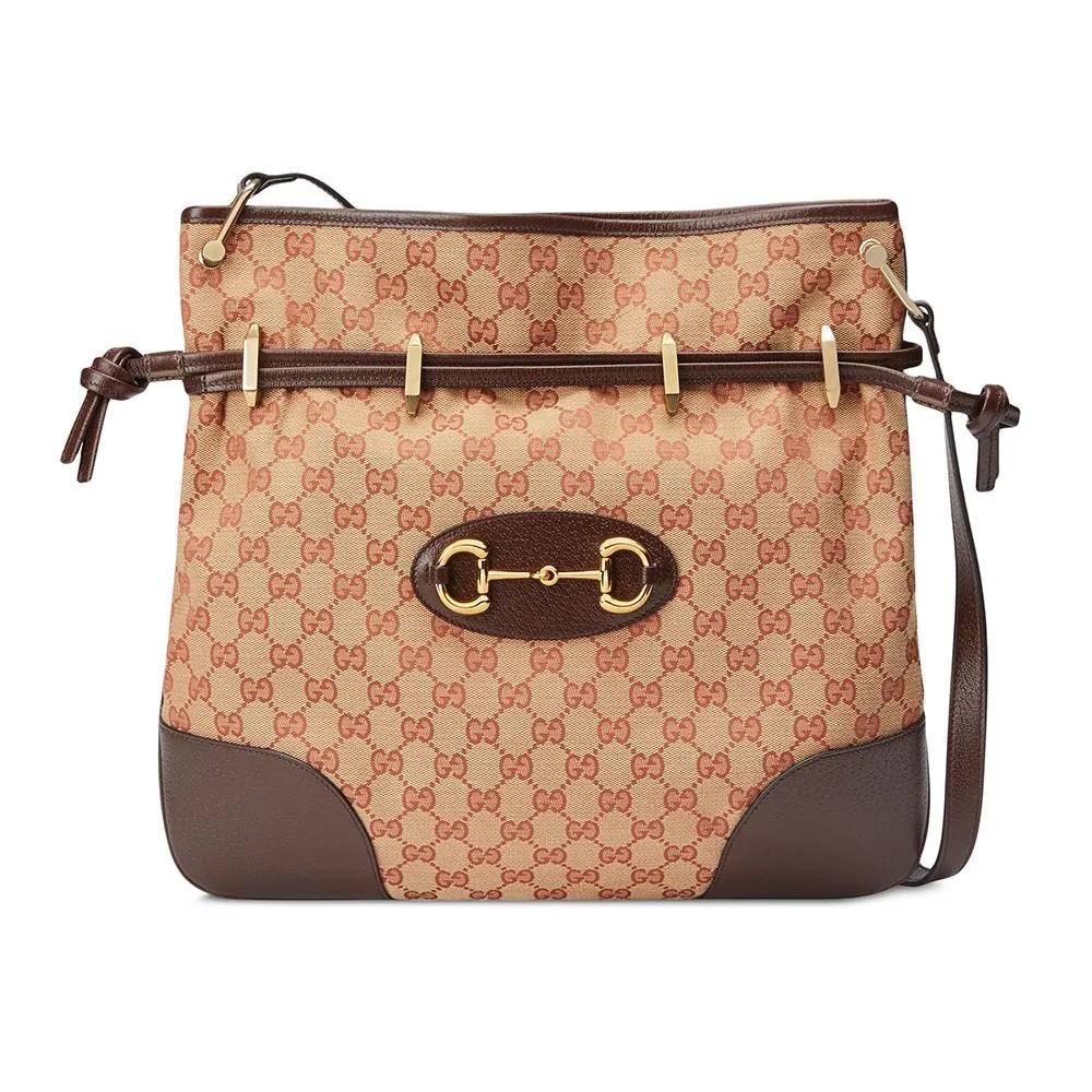 Gucci 1955 Horsebit Beige Canvas Drawstring Messenger Bag 602089