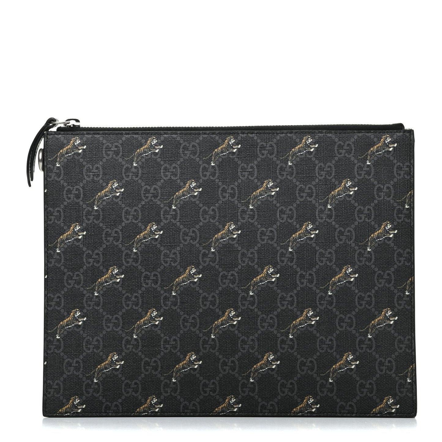 Gucci Black GG Supreme Monogram Tiger Print Clutch Bag 575136