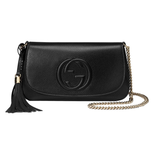 Gucci Soho Disco GG Black Tassel Chain Crossbody Bag 536224