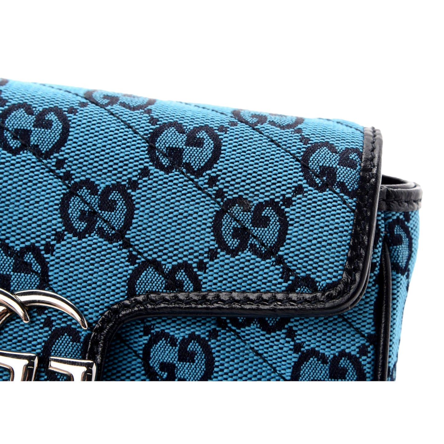 Gucci Flap Marmont Matelasse Blue Printed Canvas Shoulder Bag 443497