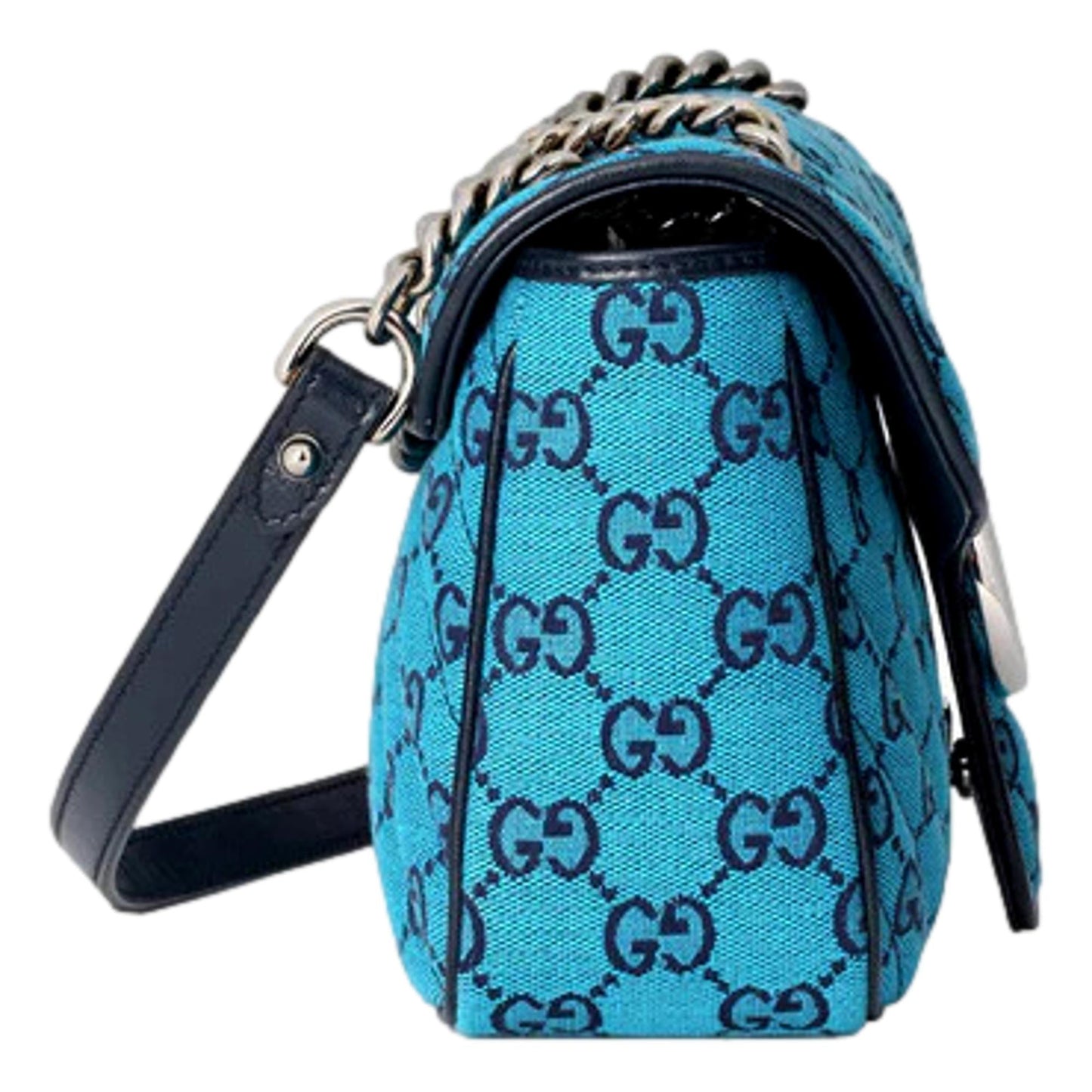 Gucci Flap Marmont Matelasse Blue Printed Canvas Shoulder Bag 443497