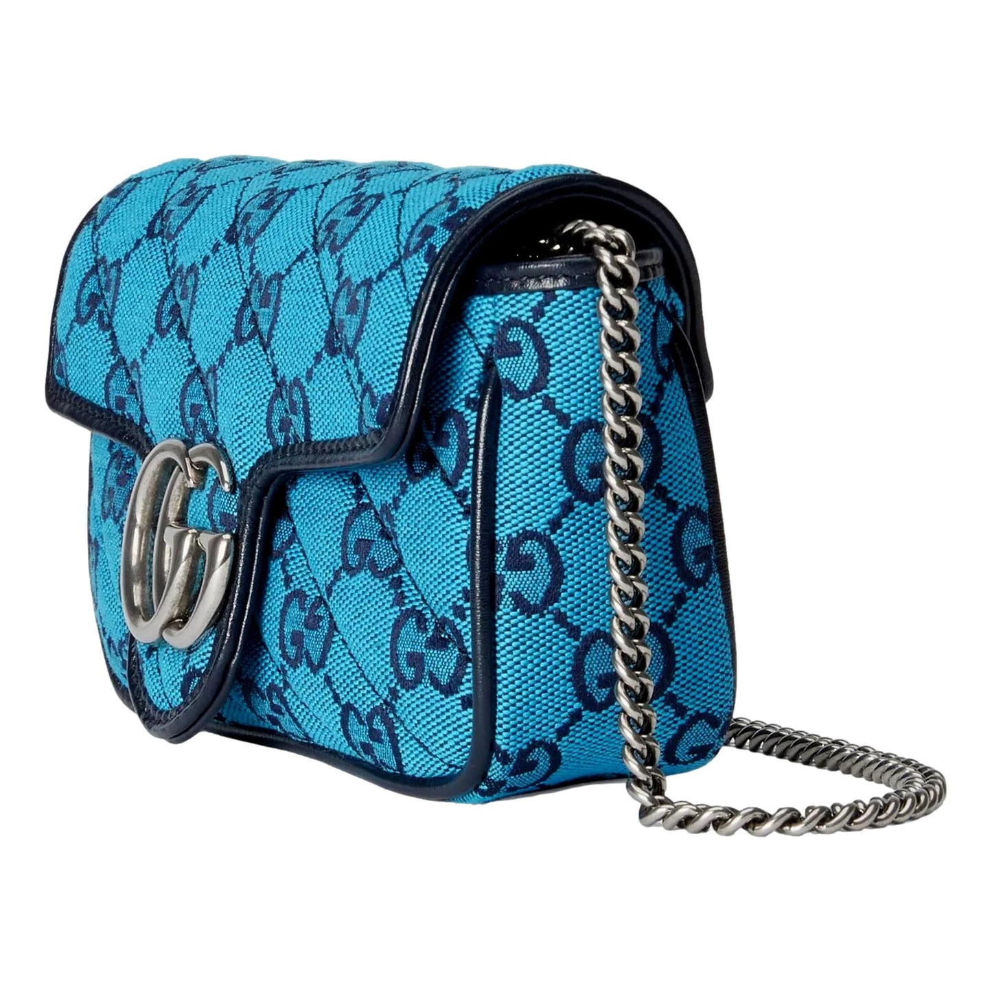 Gucci Flap Marmont Matelasse Blue Printed Canvas Shoulder Bag 443497