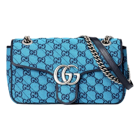 Gucci Flap Marmont Matelasse Blue Printed Canvas Shoulder Bag 443497