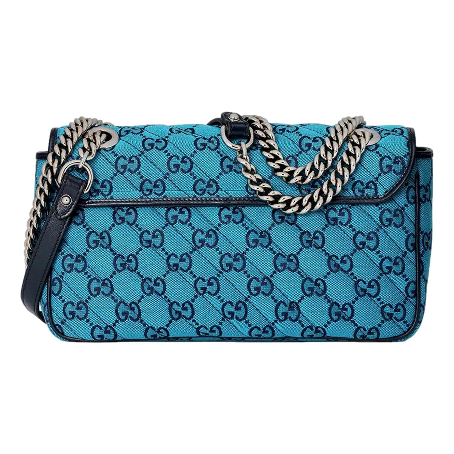 Gucci Flap Marmont Matelasse Blue Printed Canvas Shoulder Bag 443497