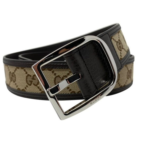 Gucci GG Canvas Brown Leather Palladium Buckle Belt 100/40 449716