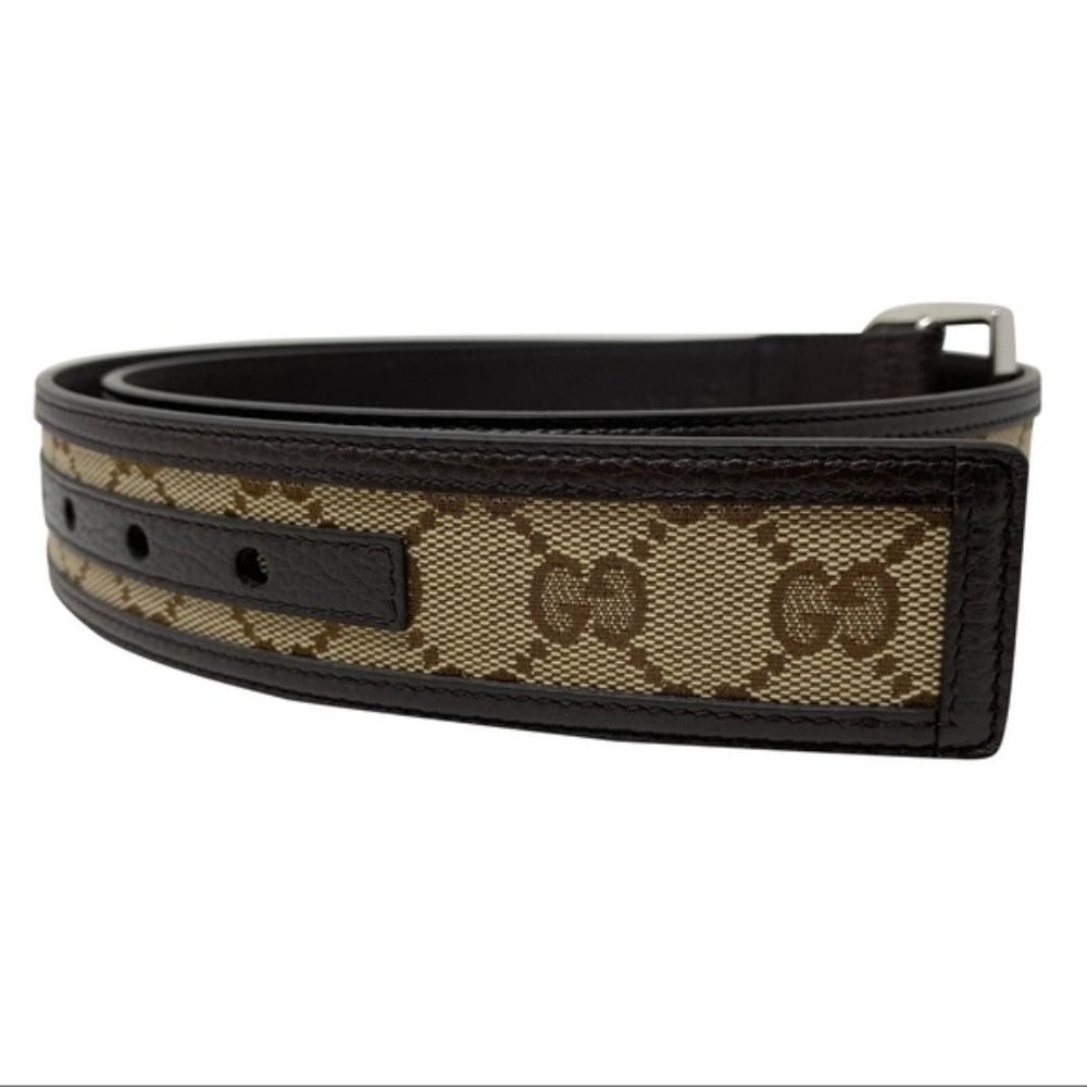 Gucci GG Canvas Brown Leather Palladium Buckle Belt 100/40 449716