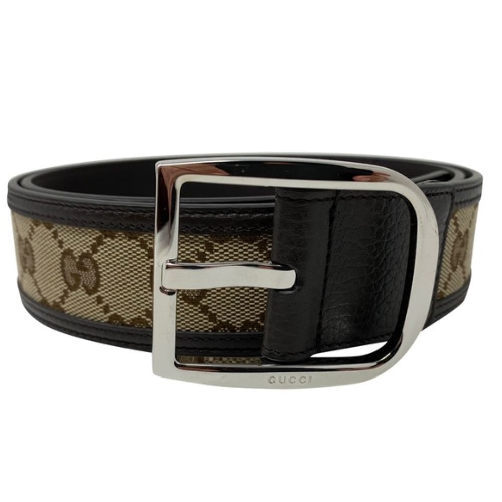 Gucci GG Canvas Brown Leather Palladium Buckle Belt 95/38 449716