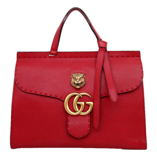 Gucci GG Marmont Animalier Red Top Handle Bag Leather Large