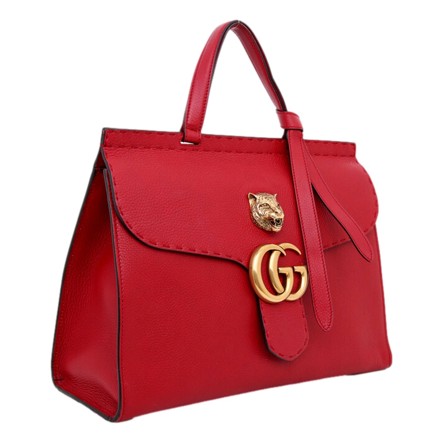 Gucci GG Marmont Animalier Red Top Handle Bag Leather Large