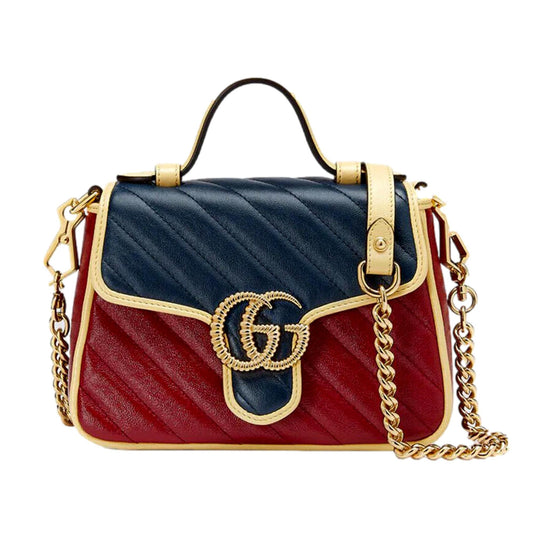 Gucci GG Marmont Red and Blue Leather Top Handle Bag 583571