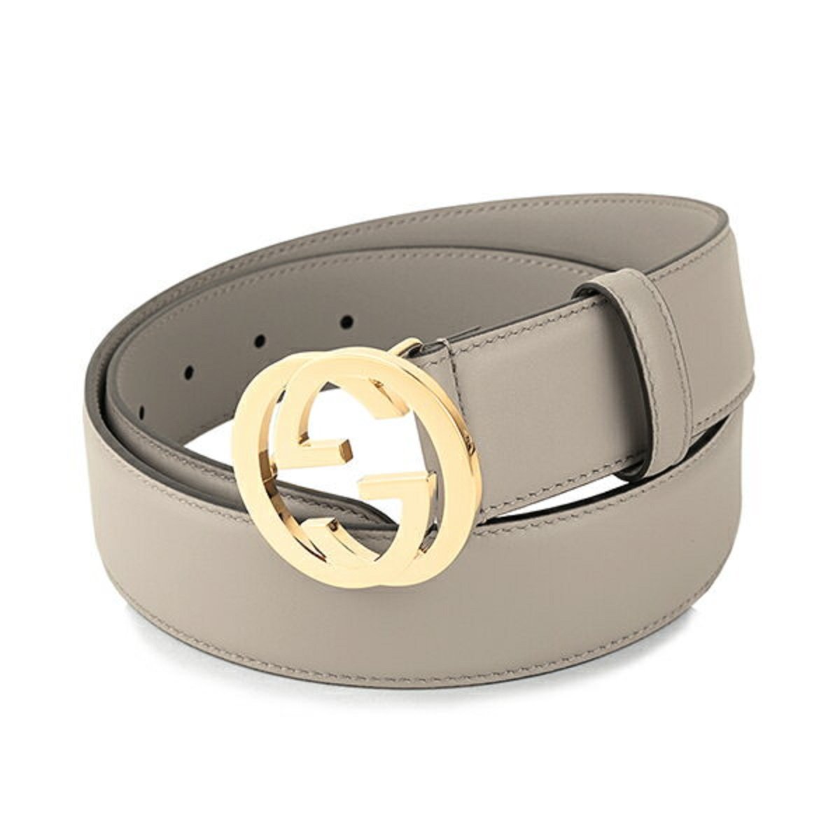 Gucci Storm Grey Leather Interlocking GG Buckle 95/38 Belt 546386