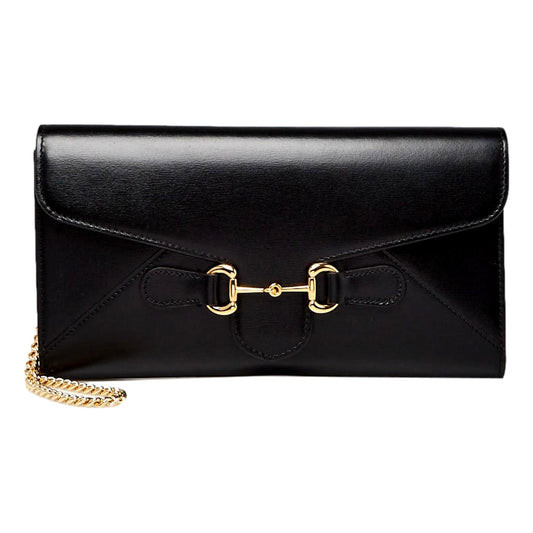 Gucci Horsebit 1955 Black Leather Chain Wristlet 614381