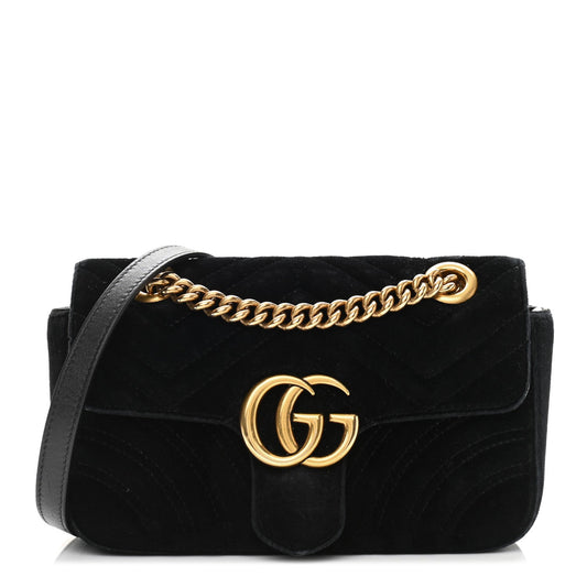 Gucci Marmont Black Velvet Leather Matelasse Shoulder Bag