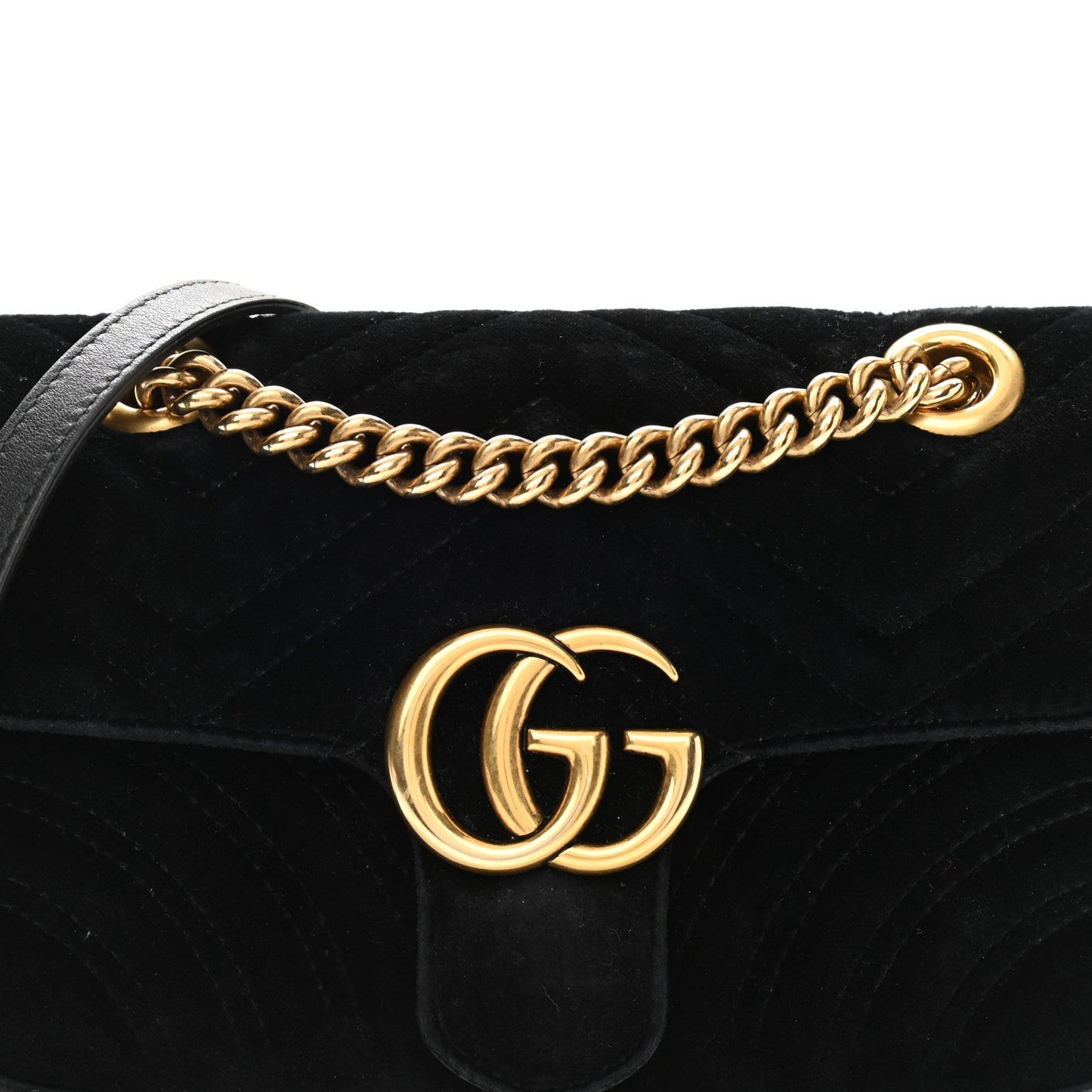 Gucci Marmont Black Velvet Leather Matelasse Shoulder Bag