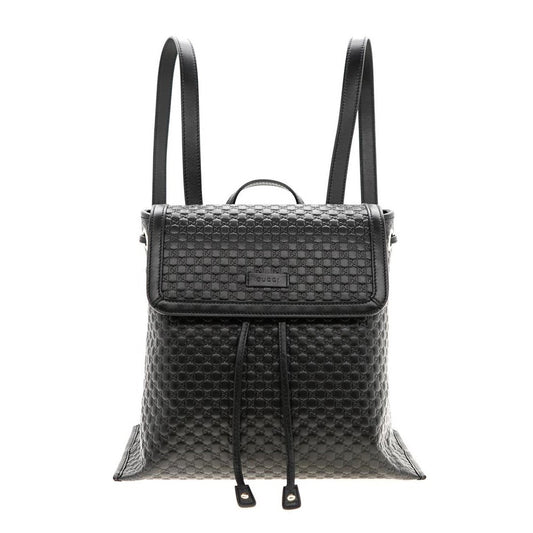 Gucci Microguccisima Black Leather Drawstring Backpack 607993