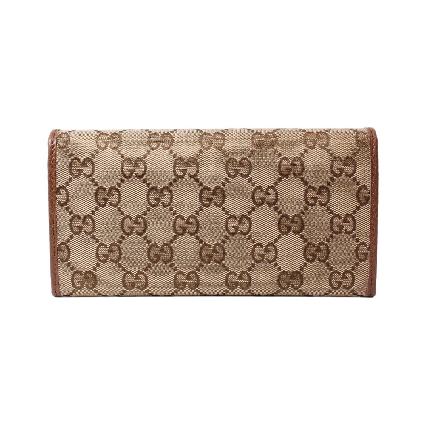 Gucci Original Beige GG Canvas Brown Leather Trim Long Wallet