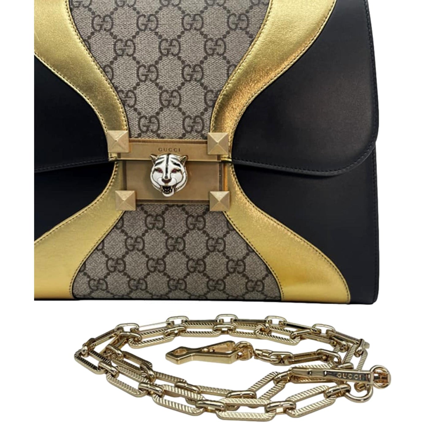 Gucci Osiride GG Supreme Monogram Top Handle Bag Black Gold