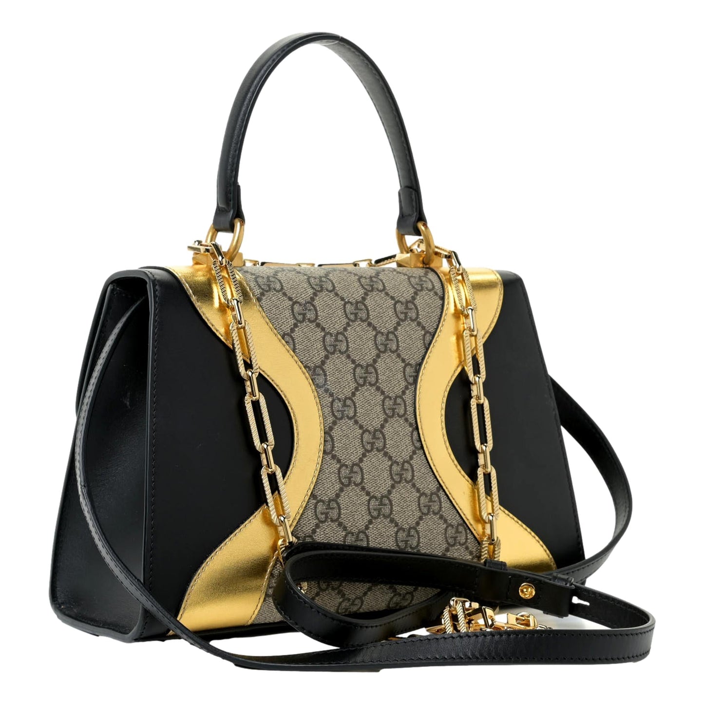 Gucci Osiride GG Supreme Monogram Top Handle Bag Black Gold