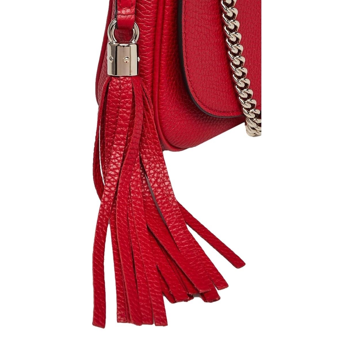 Gucci Soho Disco Red Leather GG Tassel Chain Crossbody Bag