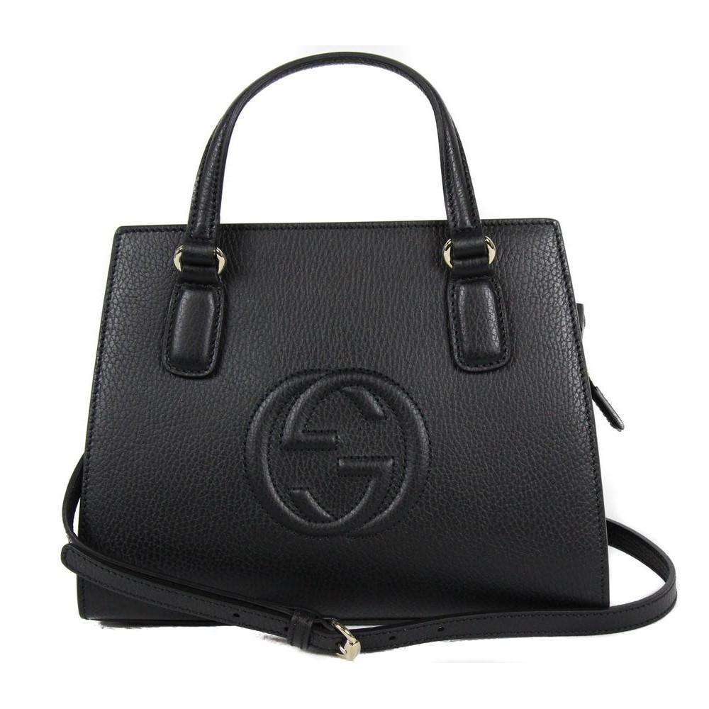 Gucci Soho Leather Tote Crossbody Bag Black 607722