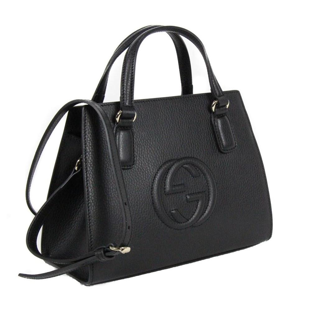 Gucci Soho Leather Tote Crossbody Bag Black 607722