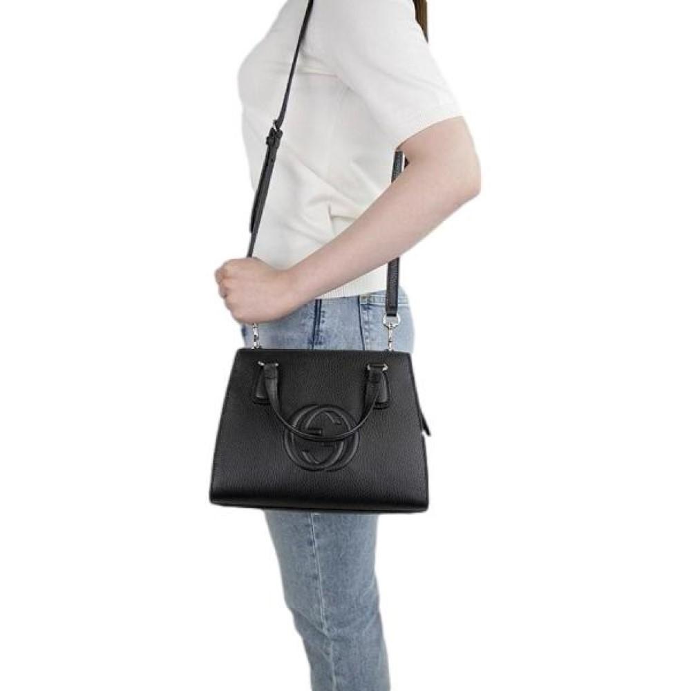 Gucci Soho Leather Tote Crossbody Bag Black 607722