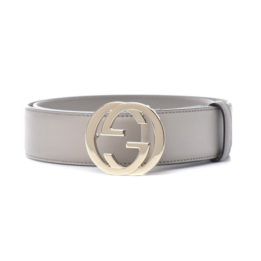 Gucci Storm Grey Leather Interlocking GG Buckle 85/34 Belt 546386