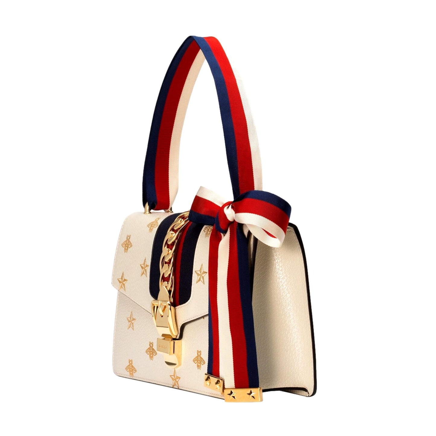 Gucci Sylvie Bee Star Ivory Leather Shoulder Bag