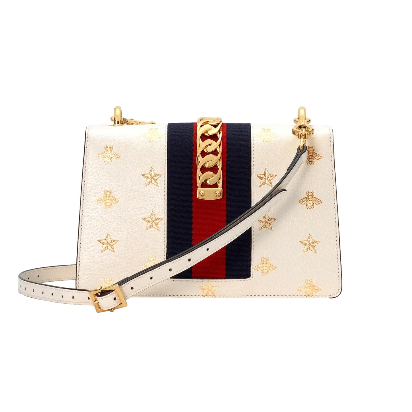 Gucci Sylvie Bee Star Ivory Leather Shoulder Bag