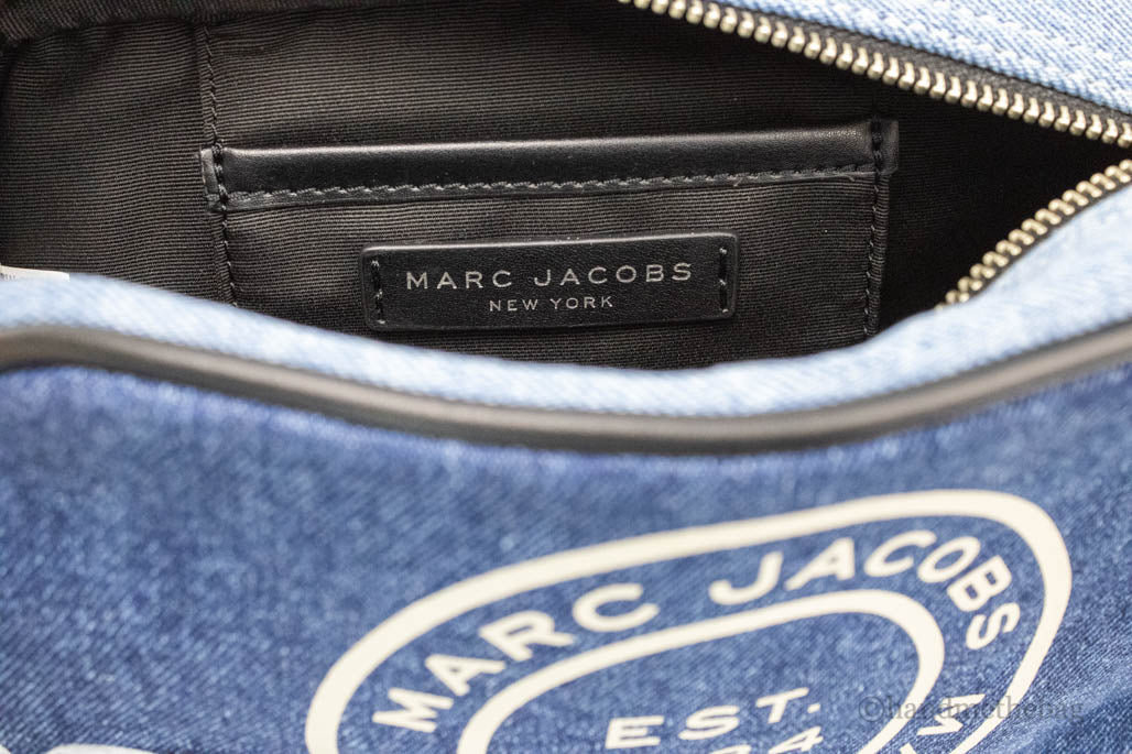 Marc Jacobs Signet Flash Medium Blue Denim Fabric Camera Bag Crossbody Handbag