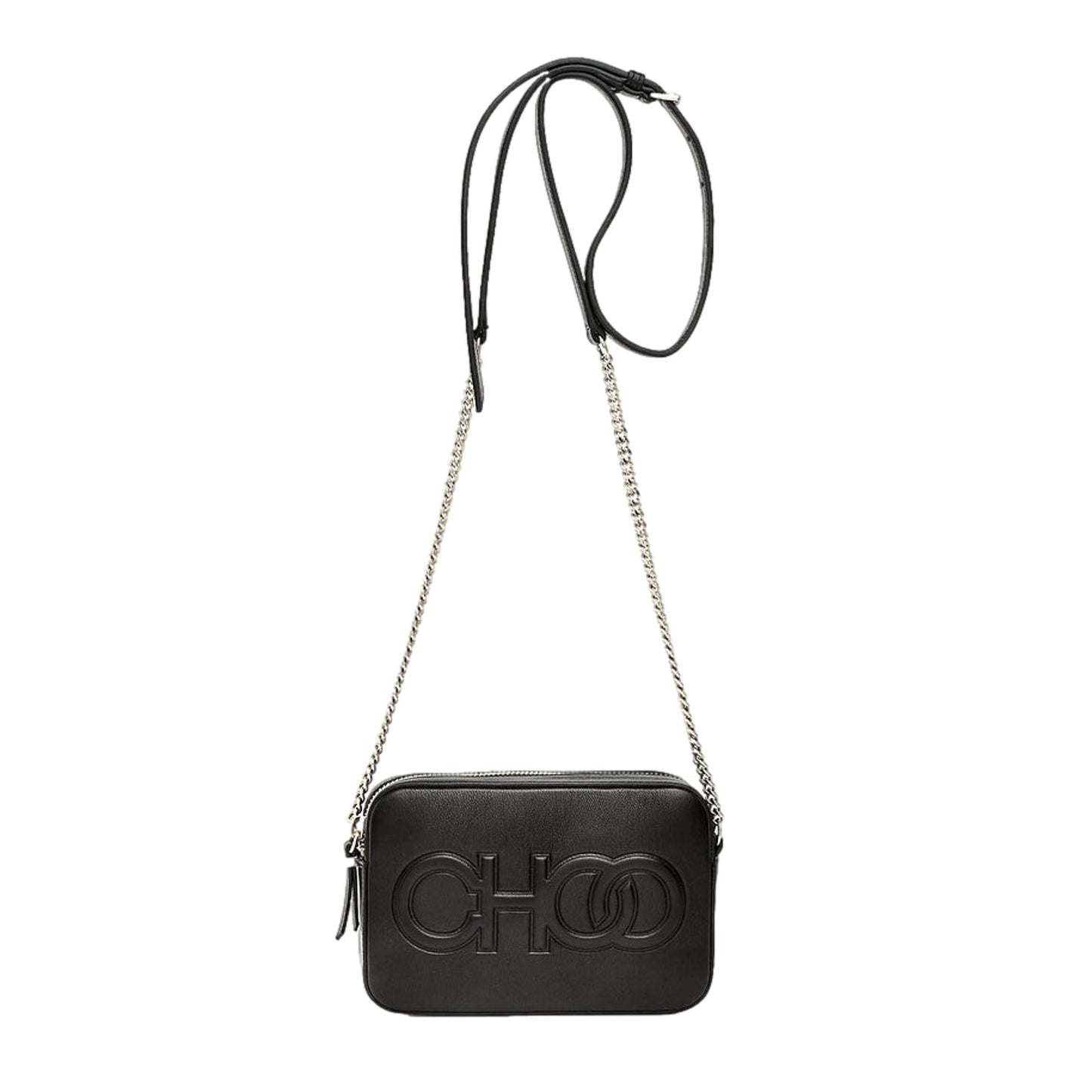 Jimmy Choo Balti Embossed Black Leather Camera Crossbody Bag