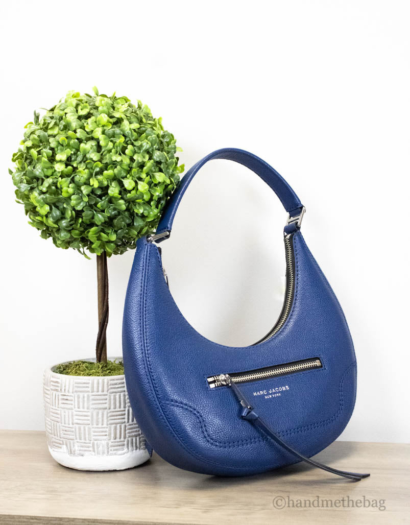 Marc Jacobs Small Azure Blue Pebbled Leather Crescent Shoulder Hobo Handbag