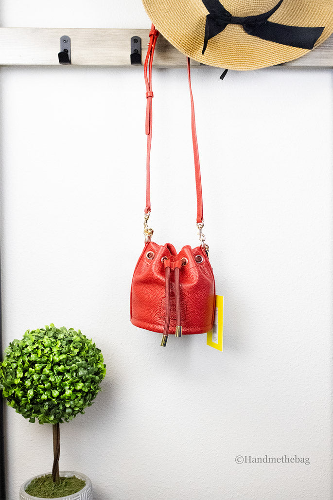 Marc Jacobs The Micro Bucket True Red Leather Top Handle Bucket Crossbody Bag