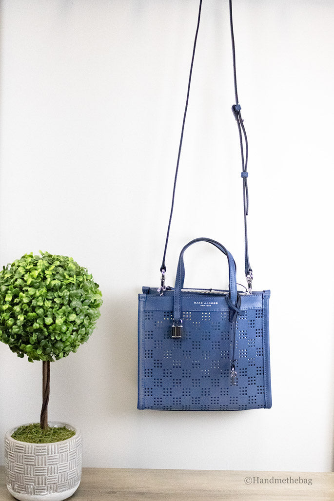 Marc Jacobs Mini Grind Blue Sea Perforated Leather Crossbody Tote Handbag Purse