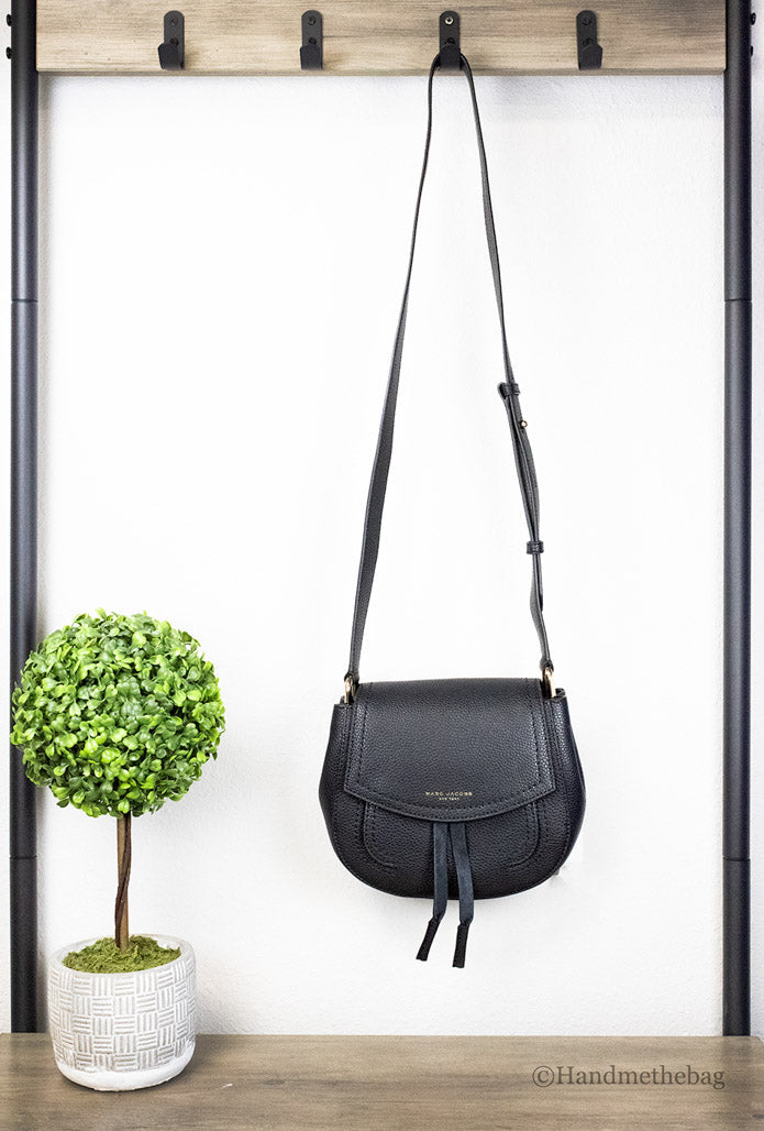 Marc Jacobs Maverick Small Black Pebbled Leather Saddle Bag Crossbody Handbag