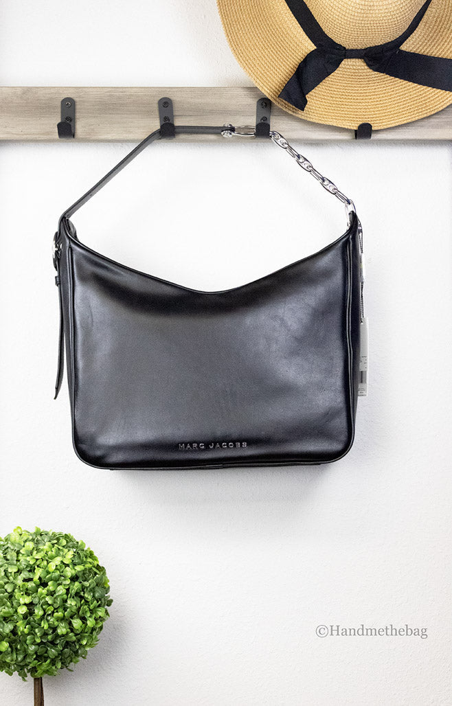 Marc Jacobs Tempo Large Black Smooth Leather Hobo Convertible Shoulder Handbag