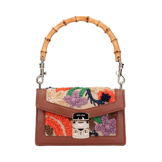 Miu Miu Canapa Ricamo Bamboo Embroidered Shoulder Bag