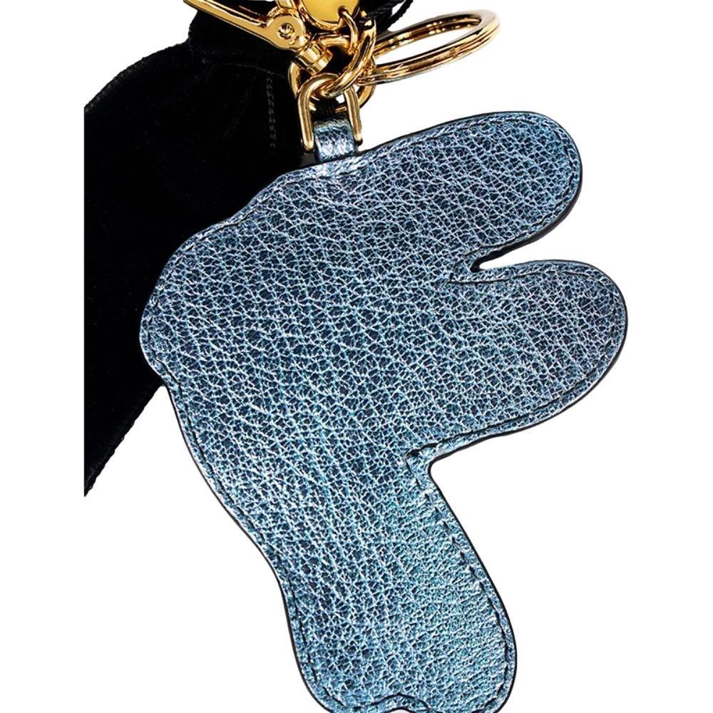 Miu Miu Trick Plex Blason Beaded Blue Bird Black Velvet Bow Keyring 5TL217