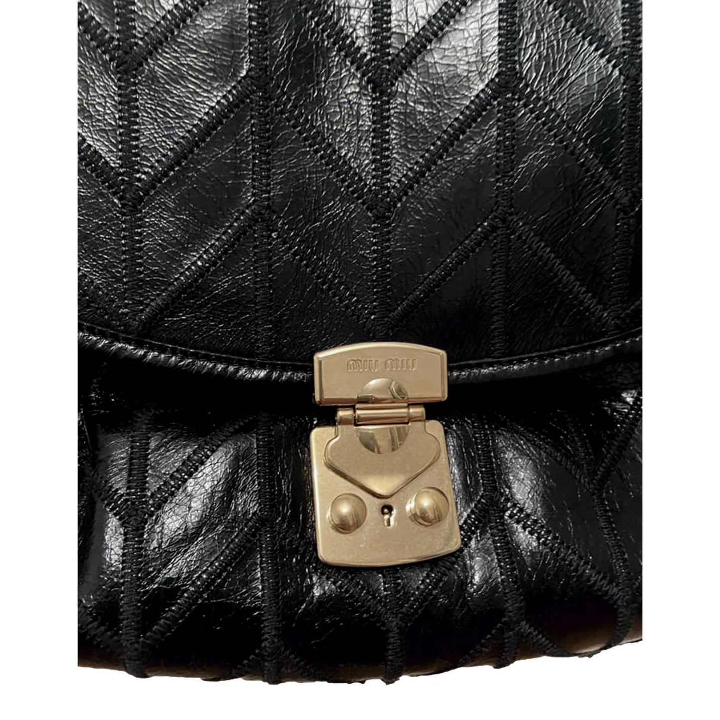 Miu Miu Vitello Shine Patch Black Leather Satchel Bag