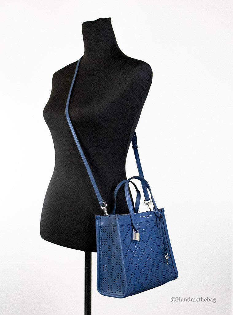 Marc Jacobs Mini Grind Blue Sea Perforated Leather Crossbody Tote Handbag Purse