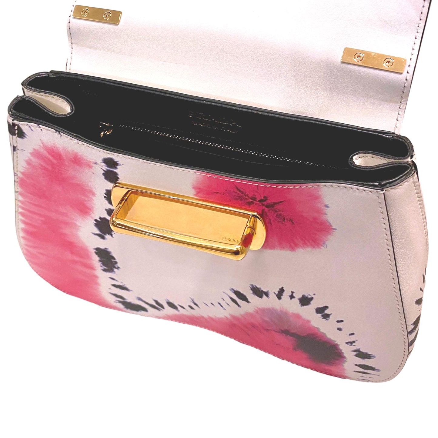 Prada City Tie Dye Pink and White Leather Sidonie Top Handle Bag