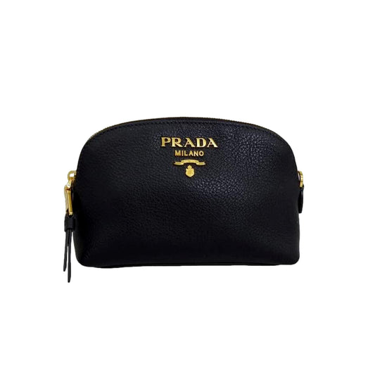 Prada Contenitore Nero Vitello Daino Vanity Cosmetic Case 1ND005