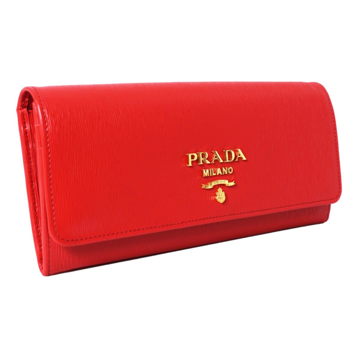 Prada Lacca Red Vitello Move Leather Chain Wallet Crossbody 1MT290