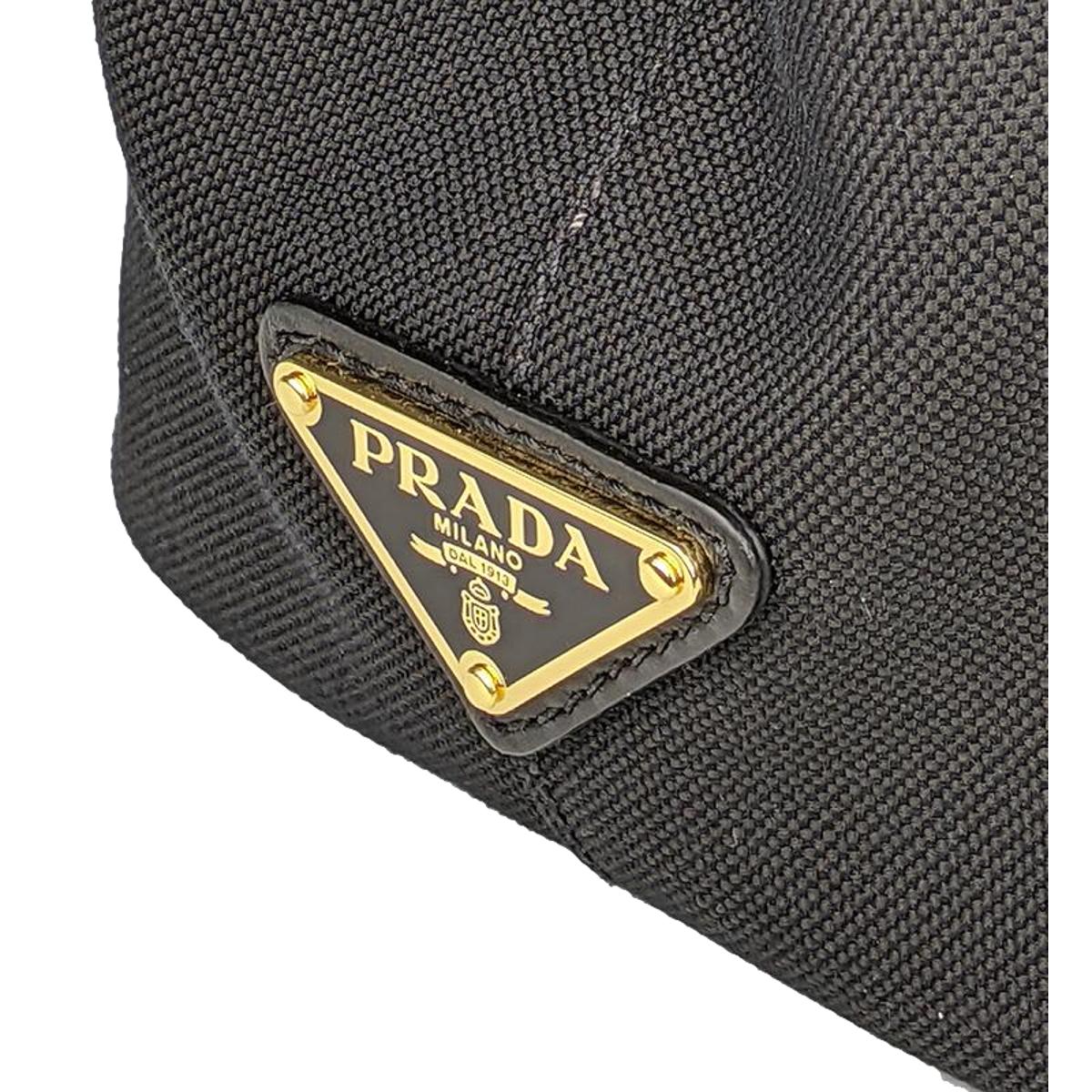 Prada Logo Jacquard Black Soft Calf Leather Trim Cross Body Bag 1BA172